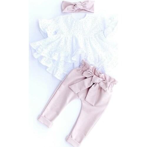 Newborn Kid Baby Girl Clothes Top T-Shirt Cotton Pants Headband Outfit 0-24M