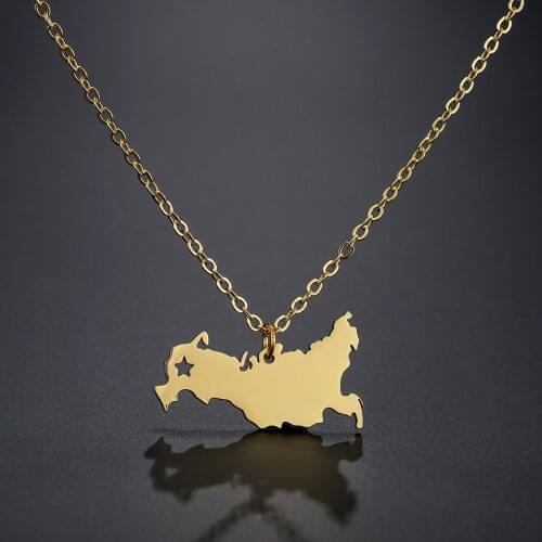 Kinitial Stainless Engravable Russia Map Necklaces & Pendants for Women Statement Clavicle Chain Choker Necklace collare Jewelry