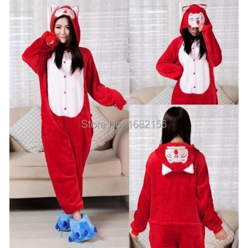 Kigurumi Anime Onesie Flannel Red Ali Fox Pajamas Cosplay Costume Adult Animal Jumpsuit Sleepwear For Party Wear