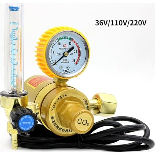 36/110/220V CO2 Pressure Regulator Carbon Dioxide Pressure Reducer Heated Pressure Gauge Meter Flowmeter For MIG/TIG Welding