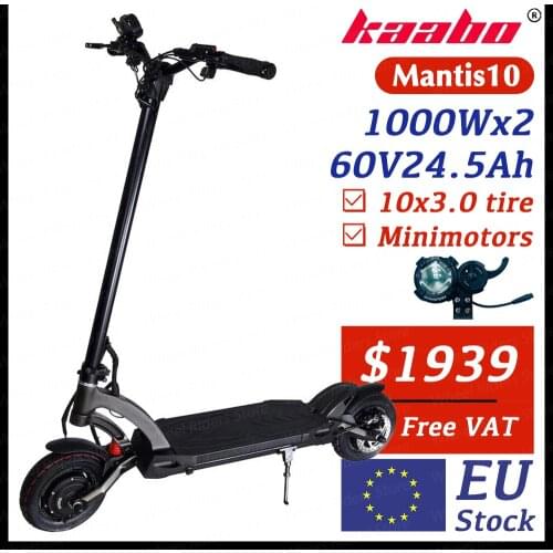 VAT Exemption Kaabo Mantis10 1000W*2 60V 24.5Ah Minimotors Controller EY3 Display 10*3.0inch Tires Widen Fender Electric Scooter