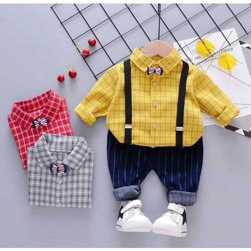 British Stylish Clothing New Toddler Baby Boys Suits Plaid New Fashion Party Gentleman Fashion Birthday Costume Set Children
