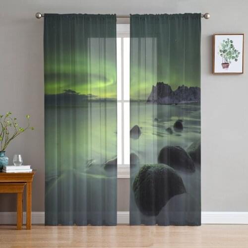 Landscape Dream Night Starry Sky Tulle Curtains for Living Room Decoration Modern Chiffon Sheer Voile Kitchen Curtain