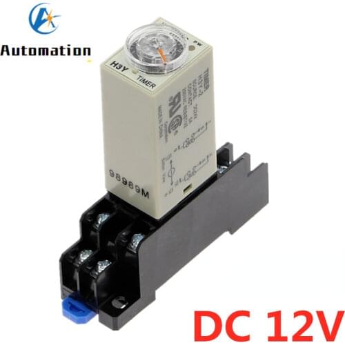 Power-on Delay Rotary Knob DPDT 1S/5S/10S/30S/60S/3M/5M/10M/30M Timer Timing Time Relay AC/DC 12V H3Y-2 With Base Socket PYF08A