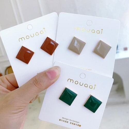 Coffee Green Khaki Geometry Square Metallic Alloy Golden Geometry Silver Plated Needles Stud Earrings for Women