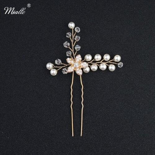 Miallo Fashion Fashion Women Hairpins Gold Color Acrylic Crystal Pearl Hair Jewelry Accessories Hair Sticks Handmade Hairpieces