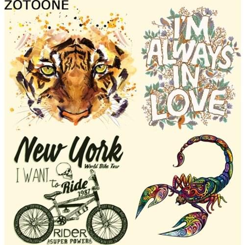 ZOTOONE Motorcycle Punk Tiger Iron on Heat Transfer Patches for Kids Clothing Letter DIY Stripes Applique T-shirt Custom Sticker
