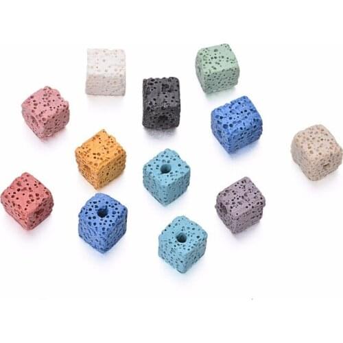 10pcs 8mm 10mm Cubic Mixed Color Natural Stone Volcanic Lava Stone Beads For DIY Diffuser Necklace Bracelets Jewelry Making