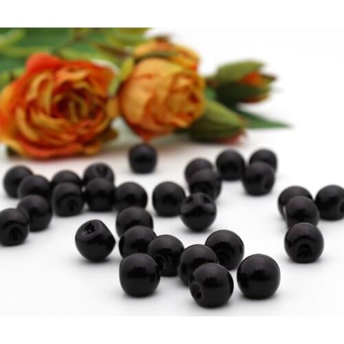 150pcs Fashion Black Side Hole Pearl Buttons 8mm Round Eyes Buttons Toy Accessories botones decorativos