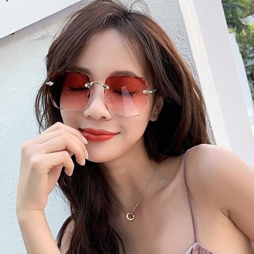 2021 Unique Square Rimless Sunglasses Women Brand Designer Gradient Sun Glasses Ladies Fashion Blue Pink Eyeglasses Shades UV400