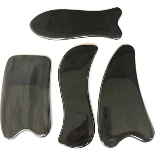 4pcs High quality Black buffalo horn, body, eye face Gua Sha set, tendon stick for whole body massage neck back Scrapping free