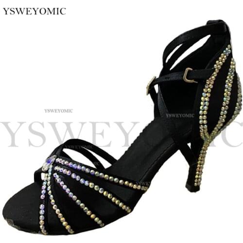 Sparkly Rhinestones Heel 3inch Latin Salsa Dance Shoes Women Flexible Soft Suede Sole Bachata Salsa Latin Shoes for Dancing