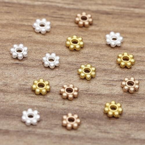 100pcs/lot Daisy Flower Spacers 6mm Flat Bead KC Gold Silver 2mm Hole Beads Accessories for Diy Jewelry Making Beading Findings