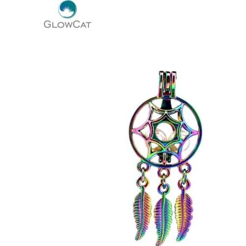 C716 5pcs/lot COLORS Multicolor Dream Catcher Star Beaty Leaf Locket Stone Cage Pendant Pearl Locket