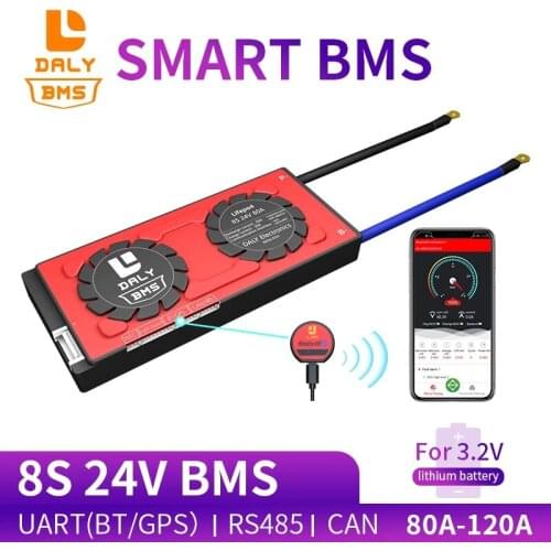 Daly BMS 18650 Smart LiFeP04 8S 24V 80A 100A 120A Bluetooth 485 to USB Device CAN NTC UART Togther Lion LiFePO4 LTO Batteries
