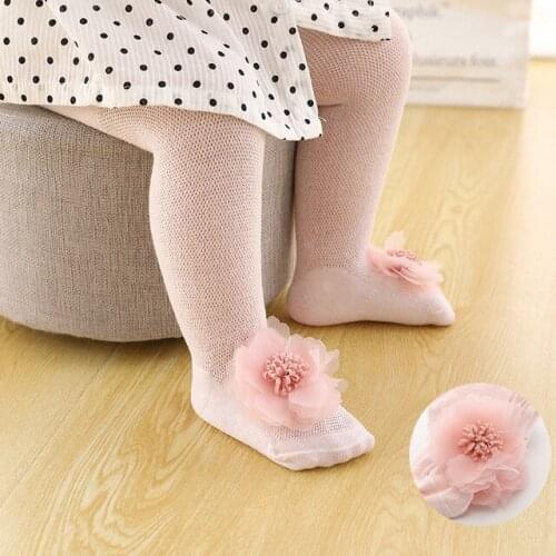 Baby Mesh Lace Pantyhose Children Tights Cute Bowknot Mesh Breathable Stockings White Soft Cotton Thin Kids Girls Tights