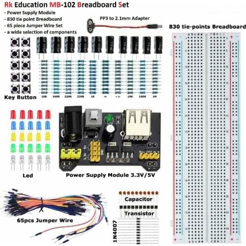 Electronic Components MB102 Breadboard PSU Set 2.1mm to PP3 Lead Electronic components