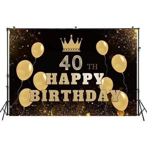 Photography Backdrop Gold Black Sparky Glitter Balloon Birthday Party Banner Desserts Table Photo Backdrop Studio PhotocallW4518
