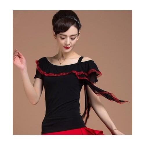 Gauze short-sleeve modern Latin dance clothes top for women/female/girl/lady, costume performance wears practice dress