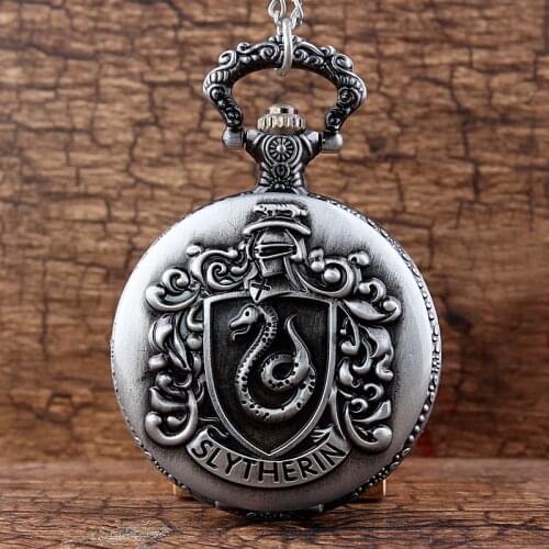 Gorben Slytherin Snake Steampunk Quartz Pocket Watch Hogwart Silver Golden Snitch Chain Pendant Women Gift