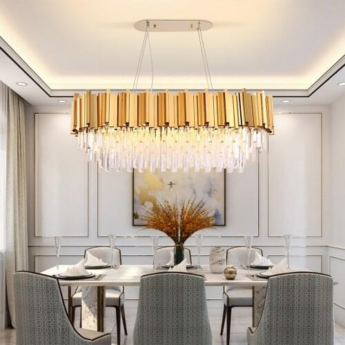 Post Modern Crystal Lamp Chandelier For Living Oval Luxury Gold Round Stainless Steel Line Chandeliers Lighting
