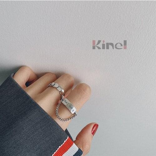 Kinel New Fashion Geometric Chain Letters Rings for Women 925 Silver Ring High Quality Gifts Vintage Wedding Band Fine Jewelry
