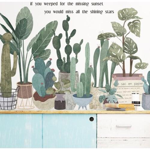 Tropical Plant Leaf Bonsai Self Adhesive Mural Wall Sticker Living Room Decal