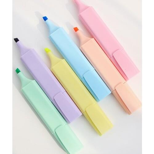 Pure Color Highlighter Brush Pen Macaron Color Marker Pens for Drawing Emphasizing Liner Stationery Office School Supplies H6020