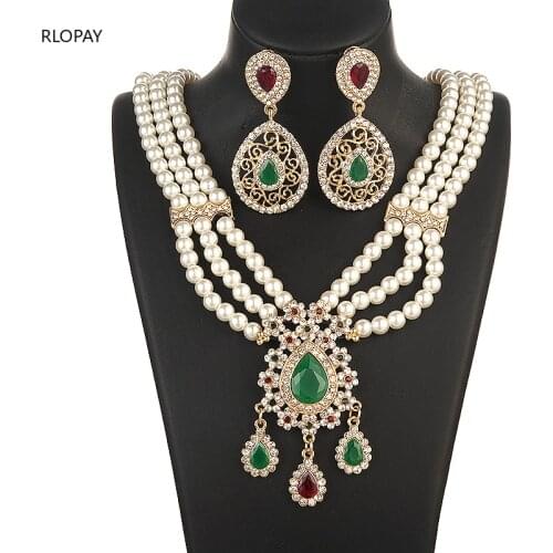 Moroccan Fashion Gold Jewelry Pearls Necklace Set for Bridal Necklace and Earring Set Fashion Jewelry Womens Accessories