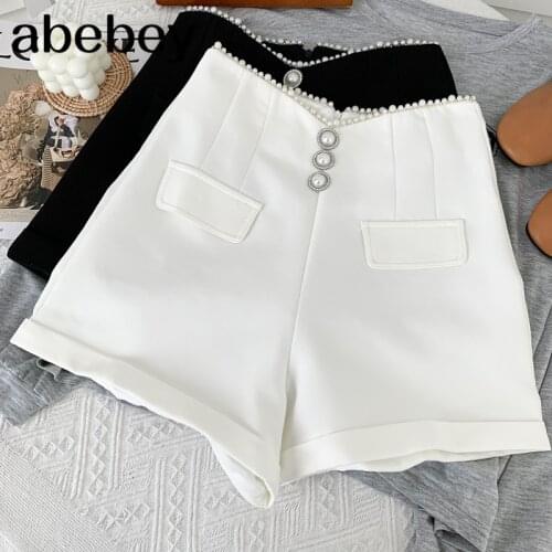 Fashion versatile solid color Shorts beaded decoration single breasted high waist casual wide leg Shorts 2021 New Summer