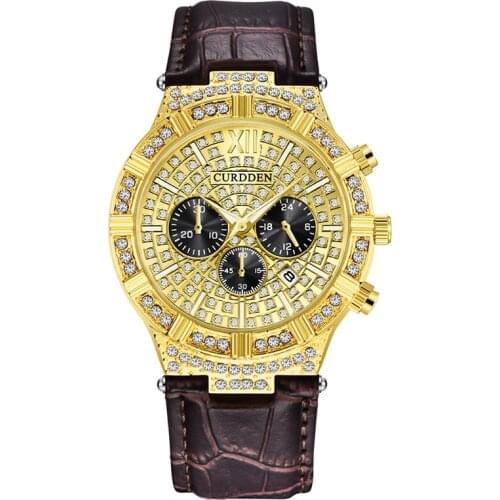CURDDEN Brand Men Watches Women Fashion Leather Band Gold Diamond Date Business Vintage Quartz Watch Montres de Marque de Luxe