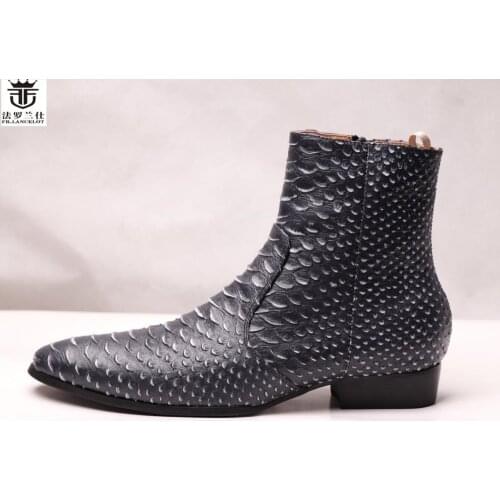 FR.LANCELOT 2020 New Arrival Chelsea boots men leather boots snakeskin print Leather ankle botas high top zip men boots