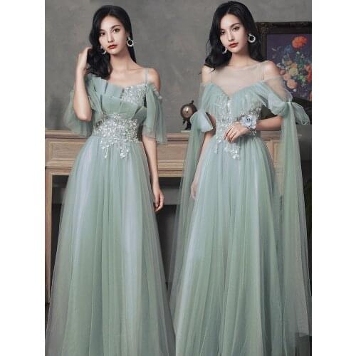 New sweat greydish green long lady girl women princess banquet bridesmaid performance dance ball dress gown free ship