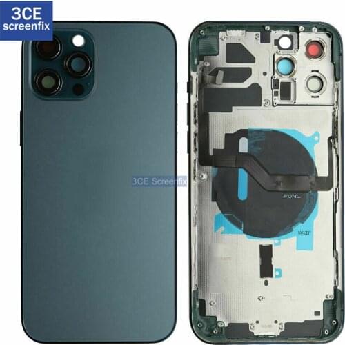 Original For iPhone 12 Pro Max 12Pro 12Promax Battery Back Housing Glass Cover + Middle Frame + SIM Tray + Side Key Parts