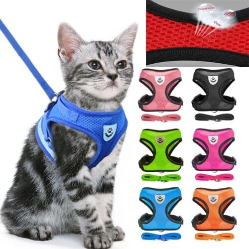 Cat Dog Adjustable Collar Harness Vest Walking Lead Leash Puppy Dogs Collar Small Medium Dog Cat Pet Mesh Collar Set