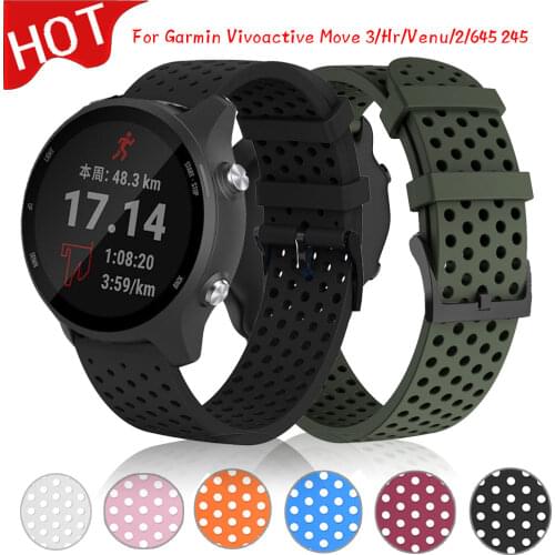 20mm Fashion Correa Watch Band Strap For Garmin Vivoactive 3 Move 3 Forerunner 645 245 Venu 2 GarminActive silicone Watchband