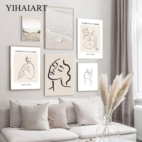 Scandinavian Line Drawing Canvas Print Landscape Art Painting Nordic Abstract Face Wall Poster Modern Home Decoration Picture