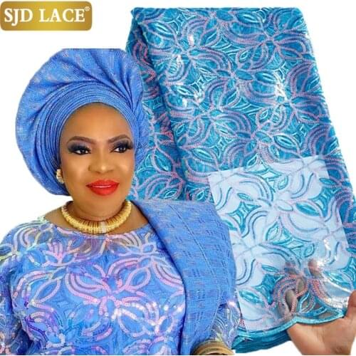 SJD LACE 2021 Latest African Mesh Lace Fabric With Sequins Soft Nigerian French Tulle Lace Fabric 5Yards Wedding Material A2573
