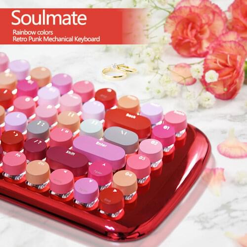 84 Key 1000mAh Bluetooth-Compatible Ladies Mechanical Keyboard Rechargeable Retro Punk Colorful for Android ISO Mac PC Use