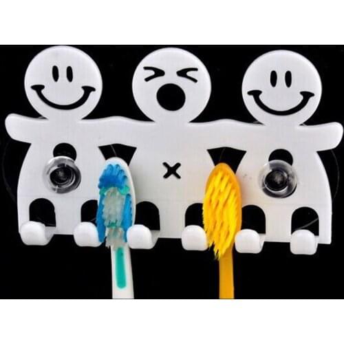 Bathroom Suction 5 Position Toothbrush Holder Rack Wall Mount Funny Smiling Face Toothbrush Stand Organizer