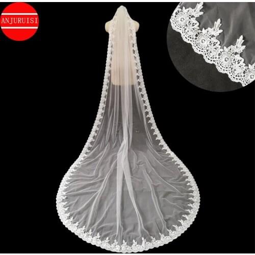New Elegant Cathedral Wedding Veil Lace Edge One Layer Bridal Velo 3 Meters Length Wedding Accessories Voile Mariage Long Welon