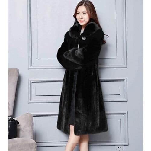 Womens Whole Mink Fur Long Imitation Fur Lapel Large 5xl 6xl 7xl Black Faux Fur Jacket Outwear 2020 High Quality Mink Fur Coat