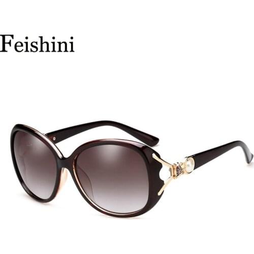 FEISHINI Superstar Vintage Sunglasses Women Polarized Brand Designer 2020 Unique Fox Head With Pearl Luxury UVb Glasses Oval