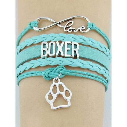 10PC/lot Infinity Love Boxer Paw Charm Wrap Bracelets Boxers Paw Print Charms Animal Bracelet Gift Women & Men Bracelets Jewelry