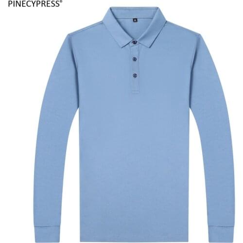 100% Mercerized Cotton Soft Easy Care Anti-pilling Quality Man Spring Autumn Male Fashion Men Casual Long Sleeve Polo Shirt