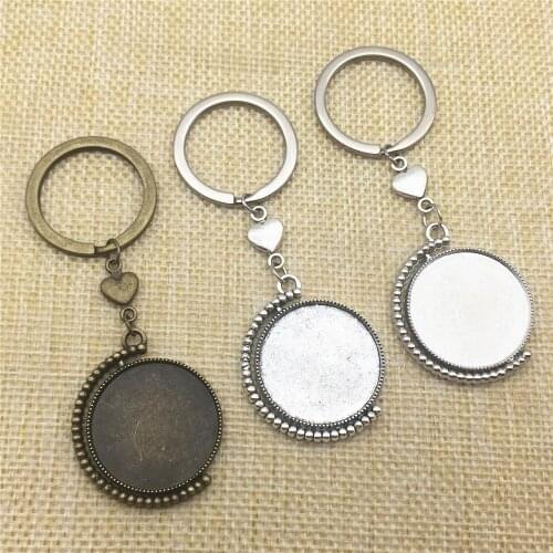 2Pcs Handmade Keychain Tow Side Cabochon Base Love Heart 3Colors Rotation Round 25mm Diy Key Rings Jewelry Finding Diy Making