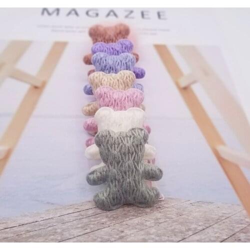 20Pcs/Lot 3.8*4CM Cartoon Stuffed Knitted Bear Padded Appliques For Craft Clothes Sewing Supplies DIY Hair Clip Accessories
