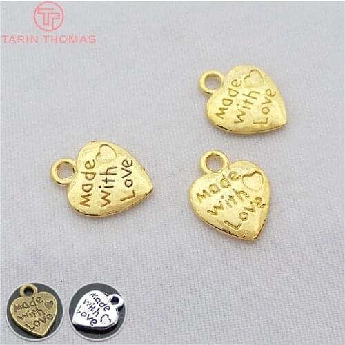 50PCS 12*10MM Gold Color Zinc Alloy Double side Made with love Heart Charms Diy Jewelry Findings Accessories Wholesale