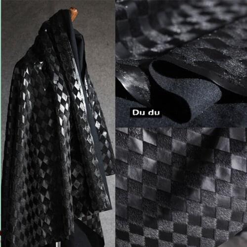 50*150cm Leather 3D Texture Clothing Fabric Black Square Autumn Winter Wool Fabric DIY