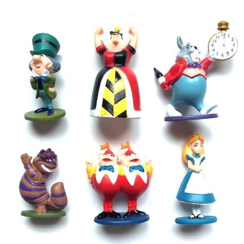 6pcs Alice In The Wonderland Figures Mad Hatter Cheshire Cat White Rabbit Red Queen Of Hearts Tweedle Dee Dum Anime Model Toys